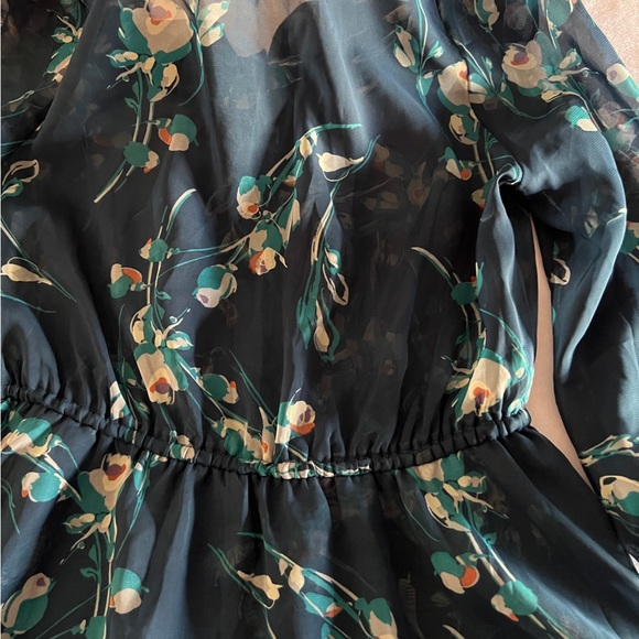 Lauren Conrad Women's Dark Green Floral Midi Dress Size 2 Small Chiffon Fall 3/4 - Picture 7 of 11